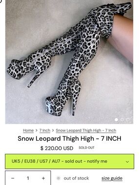 💋💋 ISO 💋💋 Snow Leopard Print Over-the-Knee Platform Boots - 7" Stiletto